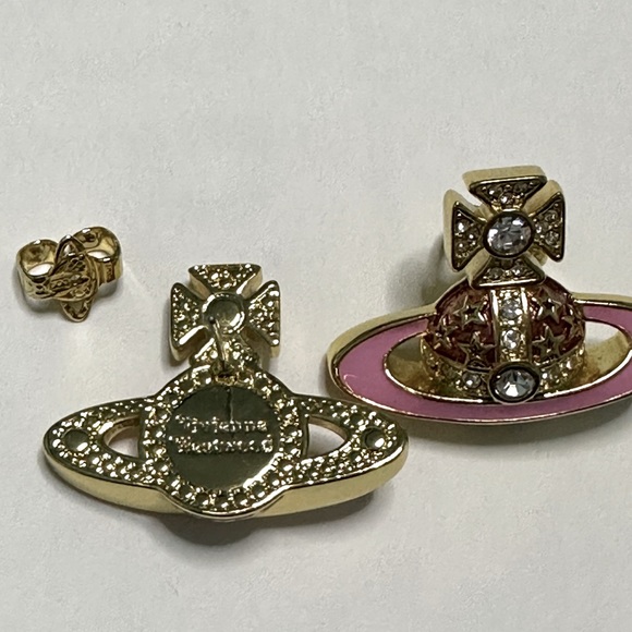 Sold out Vivienne Westwood  pink enamel sparkly crystal Saturn stud earrings - Picture 5 of 5